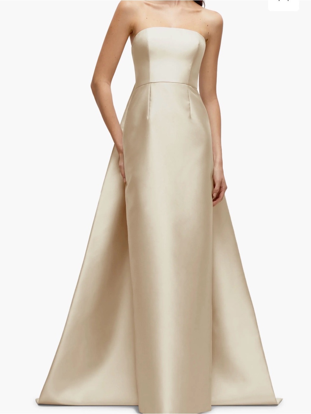 ALFRED SUNG Strapless Satin Twill Column Gown with Removable Train - Picture 4 of 4
